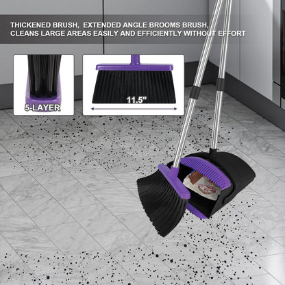 Broom and Dustpan Set, Household Broom with Dustpan Combo Set, 51" Long Handle, Dust Pan Set for Kitchen Office Lobby Floor