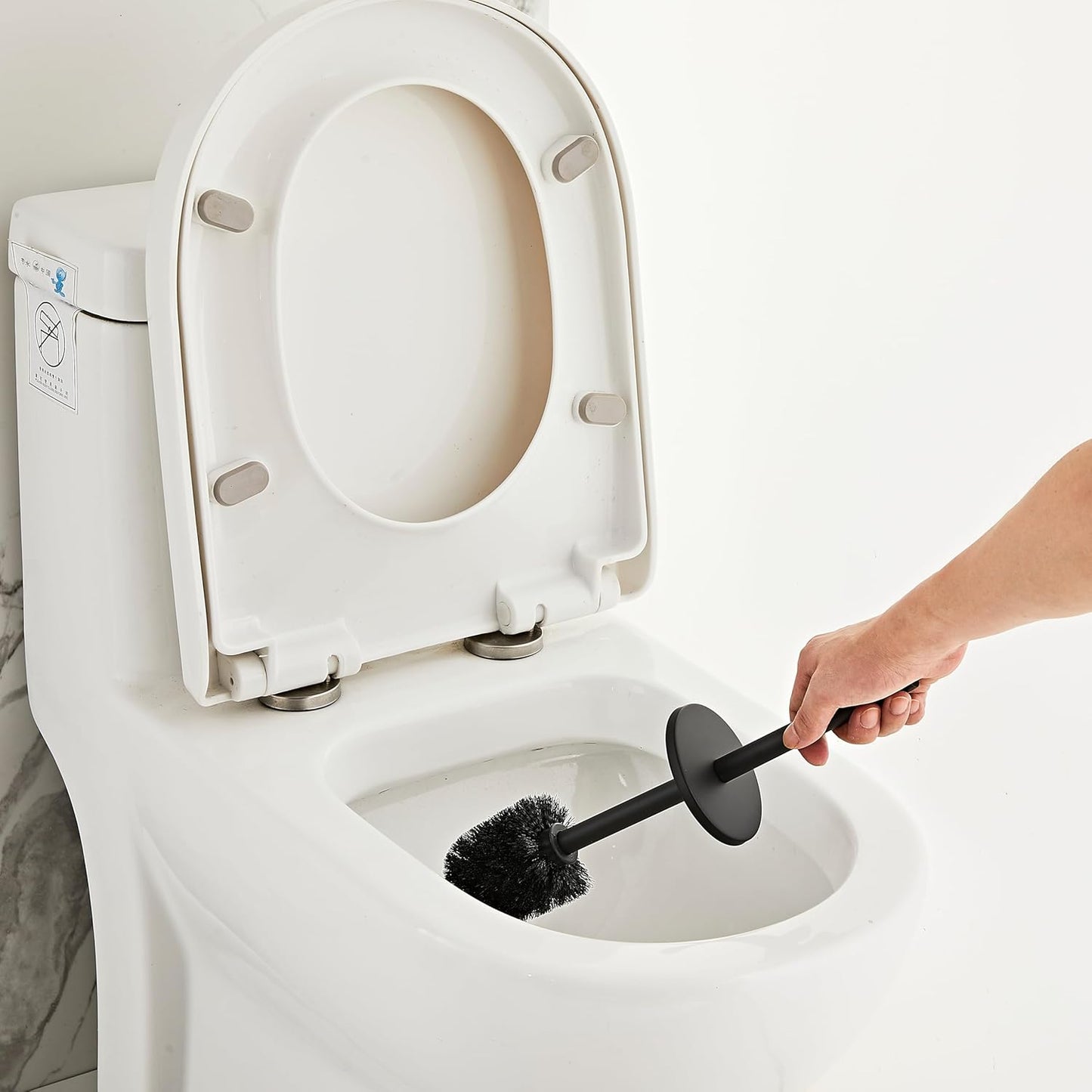Brushed Gold Toilet Brush and Holder Set - Stainless Steel Toilet Bowl Scrubber with Replaceable Head & Splash Guard