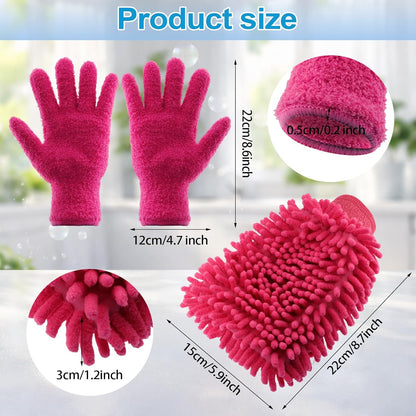 3 Pcs Microfiber Dusting Mitt Gloves Microfiber Plant Cleaning Gloves for Leaf Cleaning Plant Blinds Furniture House (Deep Pink)