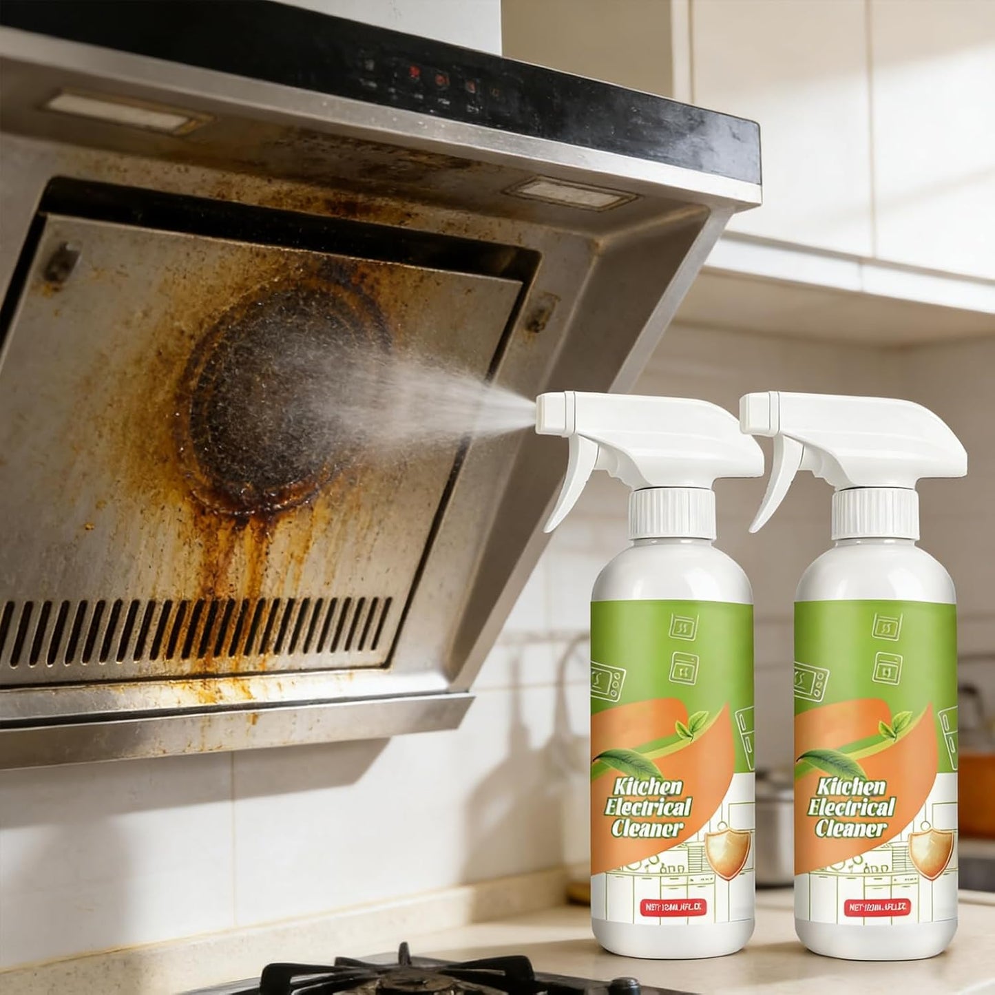 2PCS Electrolyzed Ion Kitchen Cleaner Spray - Multi-Purpose Household Cleaner for Oven, Stove, Range Hood & Appliances, Degreaser for Kitchen Surfaces (120ML)