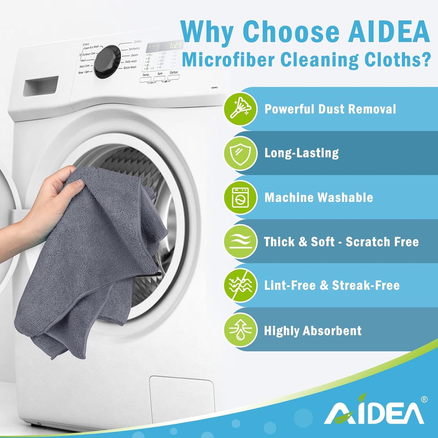 AIDEA Microfiber Cleaning Cloth-50PK, Soft Microfiber Towels for Cars, Absorbent Cleaning Rags, Lint-Free Streak-Free Wash Cloths for House, Kitchen, Window(12in.x12in)