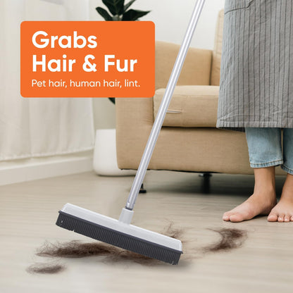 Rubber Bristle Broom for Hardwood Floors, Tiles, Carpets, Wood, and Vinyl Salon Broom, Rubber Squeegee Broom, Rubber Rake for Human Hair, Pet Hair, Fur, Lint, Liquid, Grey, by Superio (Head Only)