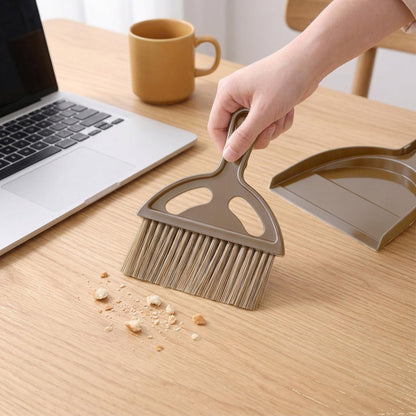 Mini Broom and Dustpan Set - Compact Small Hand Broom with Soft Bristles, Portable Desktop Cleaning Tool for Kitchen Counter, Desk, Drawer, Pet Litter & Car Interior (Off-White)