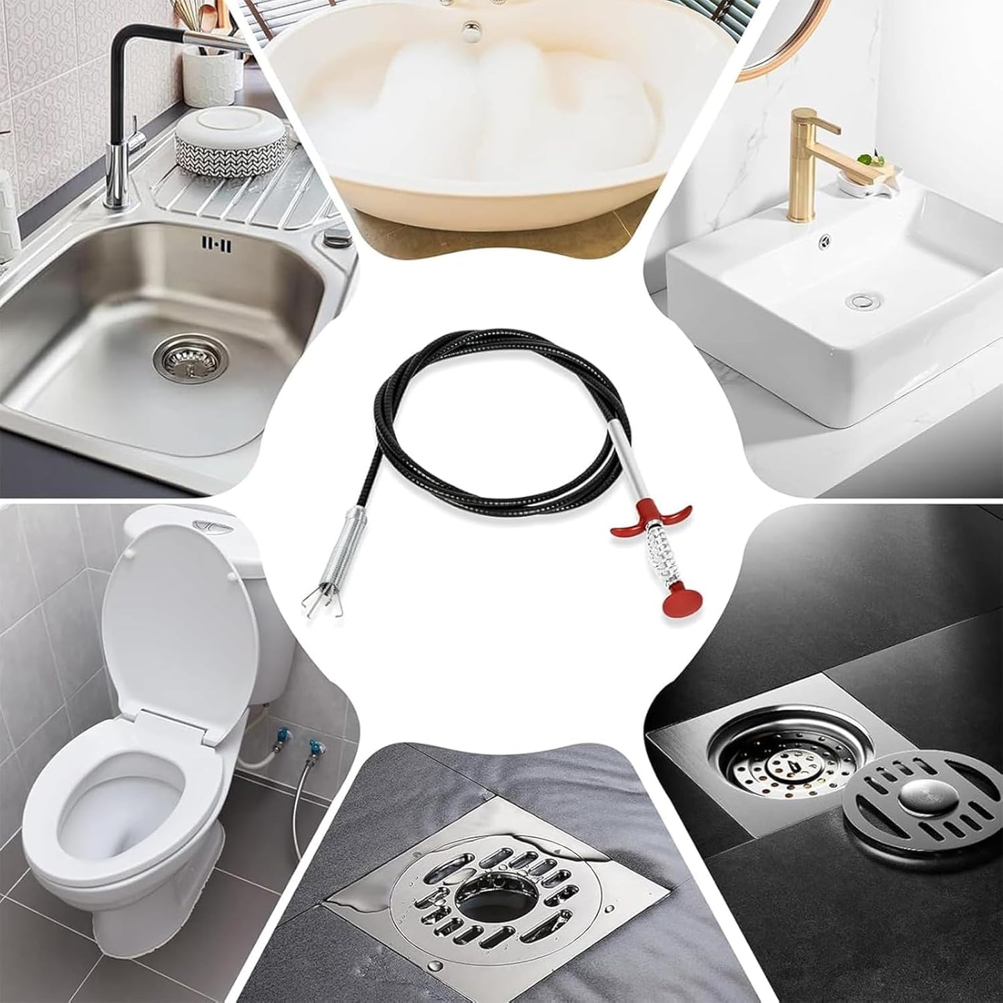Upgraded Drain Snake, 76 inch Hair Drain Clog Remover Tool ， Sink Snake Drain Clog Remover for Sewer Kitchen Bathroom