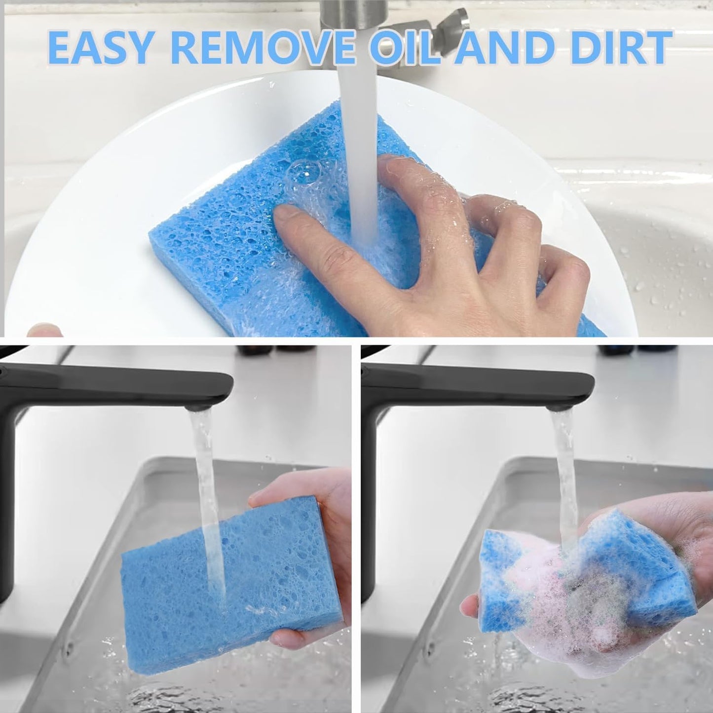 Cellulose Sponges, Large Size 4" x 6" x 1" - Heavy Duty Scrub Kitchen Sponge, Clean Tough Messes Without Scratching Kitchen Cleaning Pads, Pop Up Eco DIY (6 Pack), Green