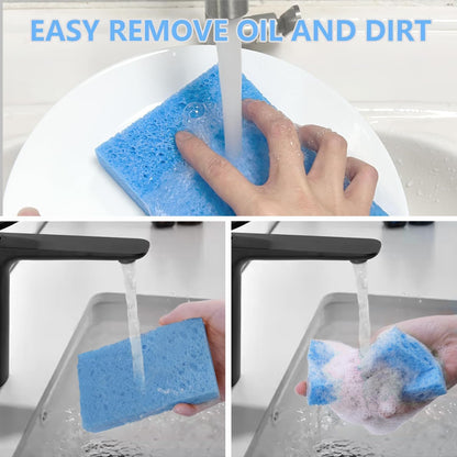 Cellulose Sponges, Large Size 4" x 6" x 1" - Heavy Duty Scrub Kitchen Sponge, Clean Tough Messes Without Scratching Kitchen Cleaning Pads, Pop Up Eco DIY (6 Pack), Green