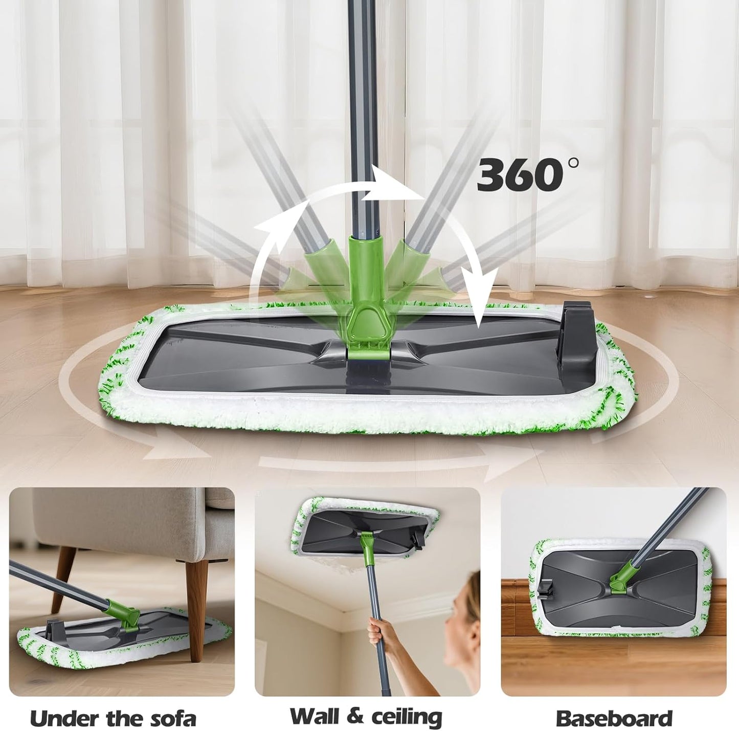 MASTERTOP Microfibre Flat Mop, Extended Wet Dry Large Floor Mop with 5 Reusable Pads & Telescopic Handle, Dust Mops for Laminate Wooden Hard Floor Vinyl Tile Floors Cleaning - Send 1 Cleaning Scraper