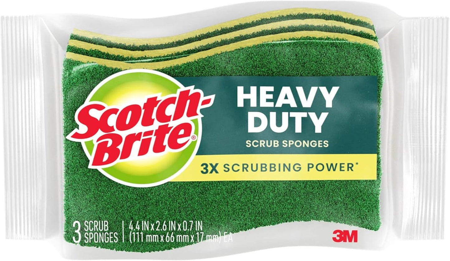 Scotch-Brite Heavy Duty Scrub Sponge, 9 Kitchen Sponges Designed for Tough Messes in the Kitchen that Last 3X Longer*, Best for Cast Iron Skillets and Outdoor Grills, Flexible, Durable, and Strong