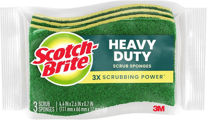 Scotch-Brite Heavy Duty Scrub Sponge, 9 Kitchen Sponges Designed for Tough Messes in the Kitchen that Last 3X Longer*, Best for Cast Iron Skillets and Outdoor Grills, Flexible, Durable, and Strong