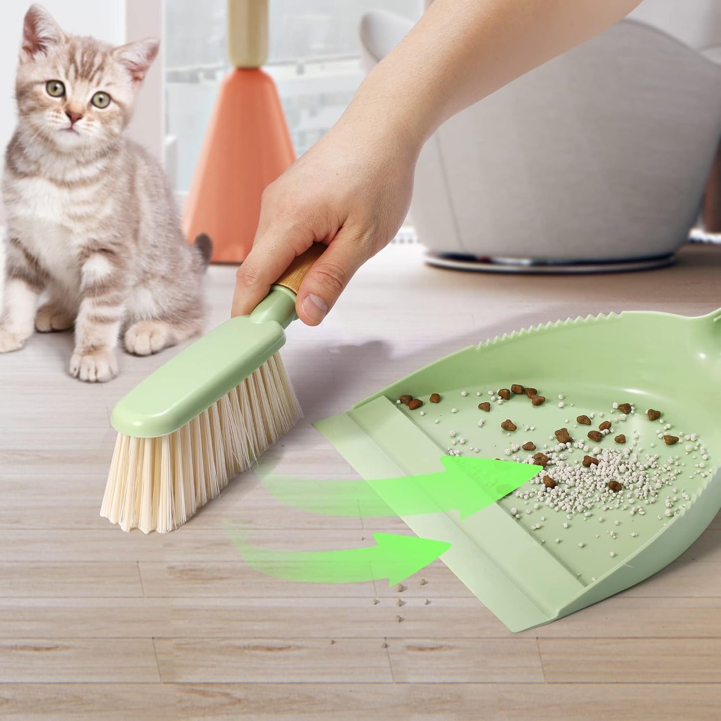 Small Dustpan and Brush Set - Mini Broom with Dustpan Set, Handheld Broom and Dust Pan Combo Set for Home, Pet Care, Car, 14 x 8.7 inch, Grey