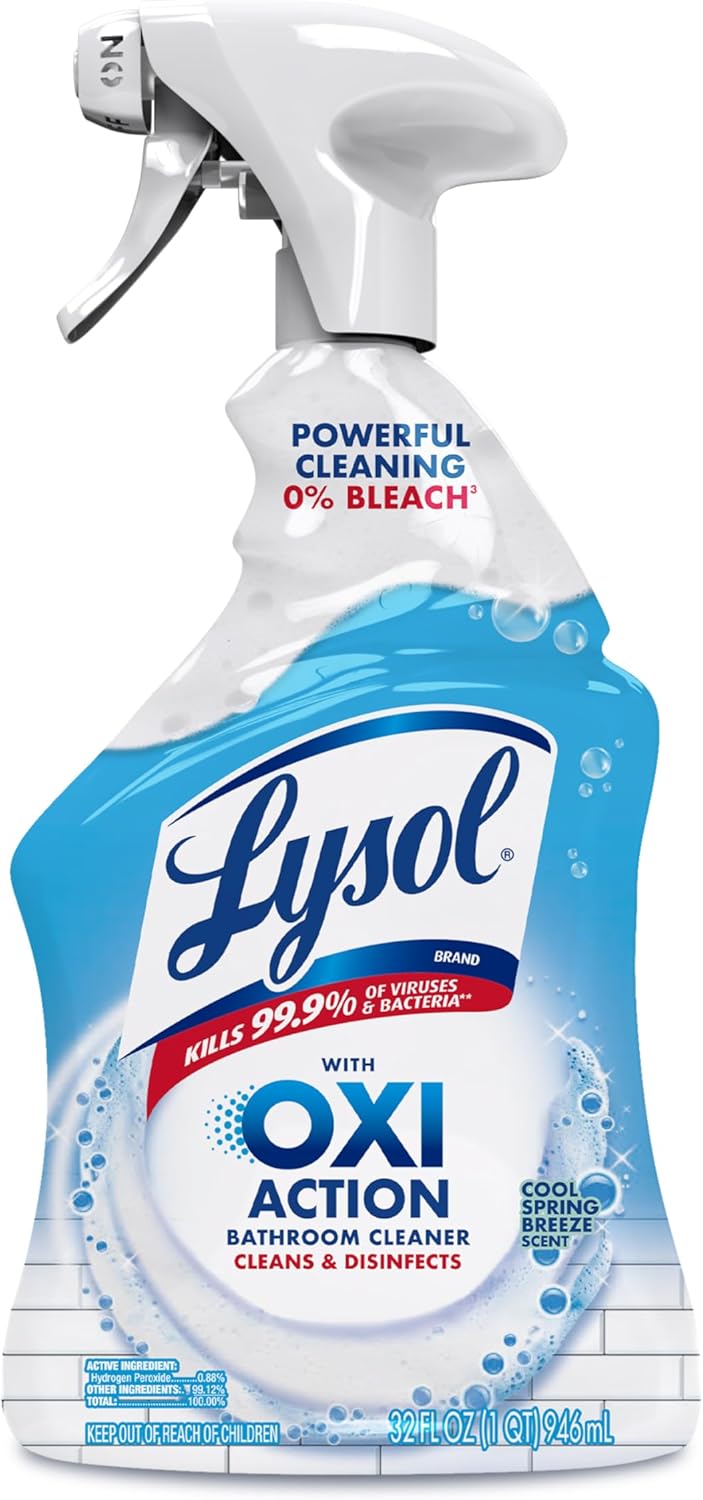 Lysol Power Foaming Bathroom Cleaner, Multipurpose Cleaner for Showers, Bathtubs, Sinks, Disinfectant Spray Kills 99.9% of Germs, Zero Bleach Cleaning Spray, 32 Oz.