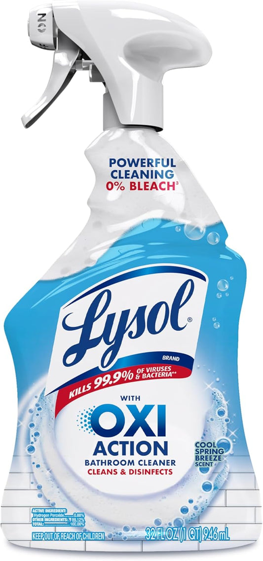 Lysol Power Foaming Bathroom Cleaner, Multipurpose Cleaner for Showers, Bathtubs, Sinks, Disinfectant Spray Kills 99.9% of Germs, Zero Bleach Cleaning Spray, 32 Oz.
