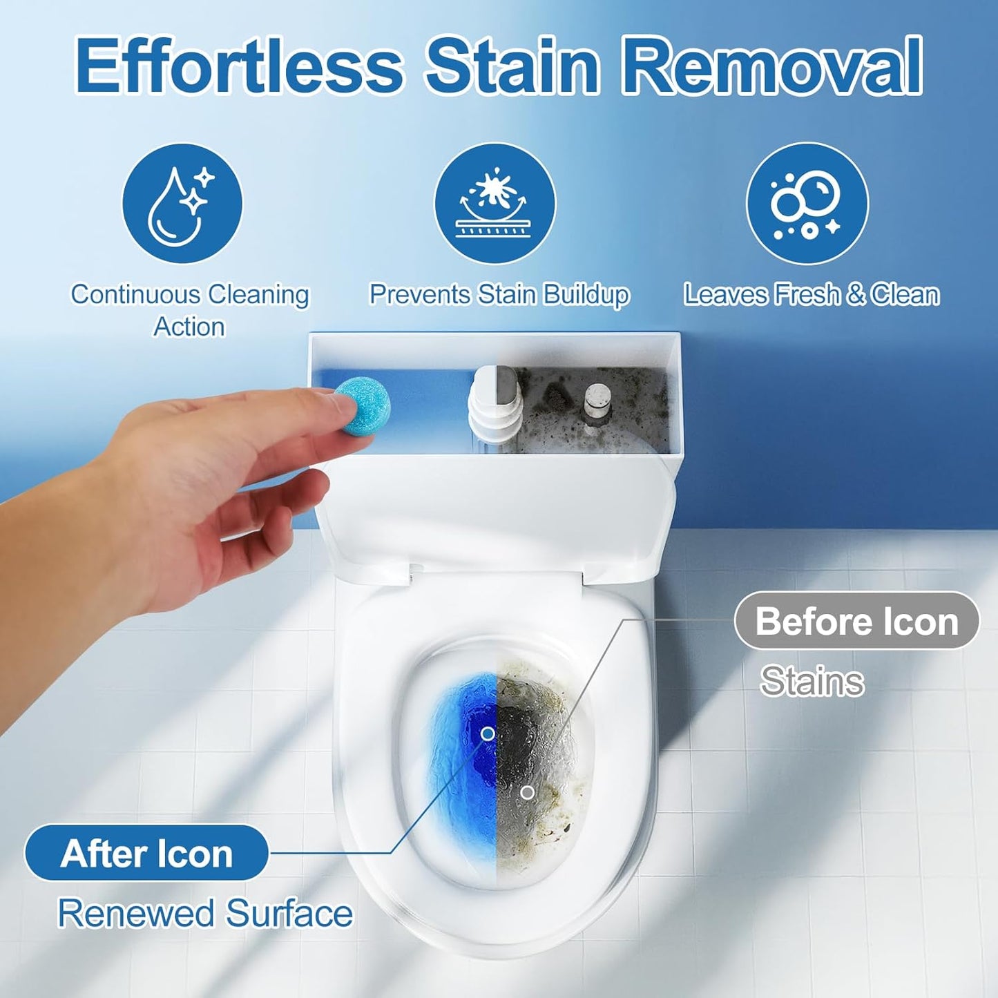 Toilet Bowl Cleaner Tablets Blue Toilet Tank Cleaners,blue toilet bowl tabletsHard Water Stain Remove, Effervescent Stain & toilet deodorizer， Automatic Toilet Cleaning & Deodorizer 50 Tabs YYDS