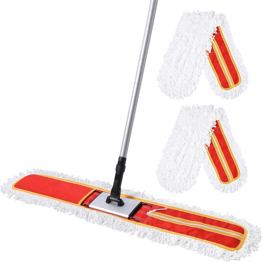 CLEANHOME Heavy-Duty 36" Commercial Dust Mop & Floor Sweeper - Extra Wide Wet/Dry Hardwood Floor Cleaner with 59" Long Handle, Washable Microfiber and Oxford Mop Pad
