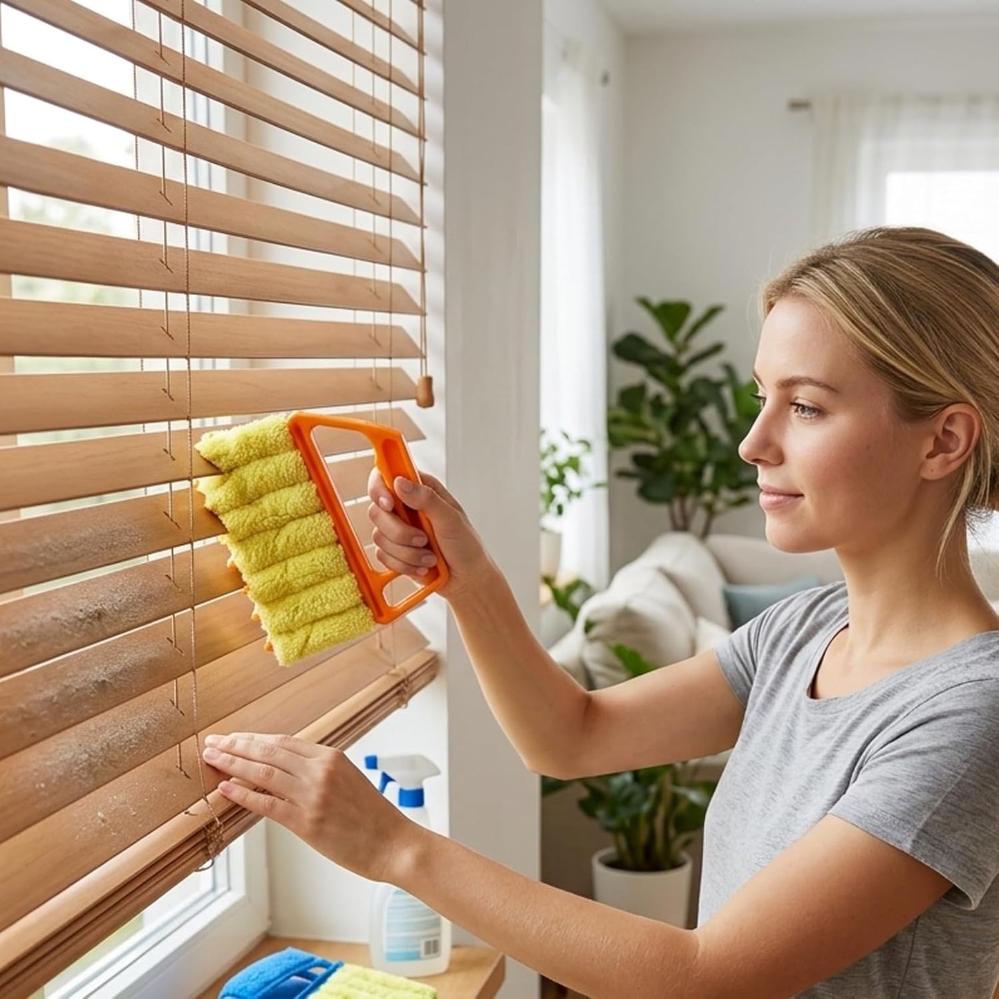 4-Piece Set Blinds Cleaner Tool, Mini Blind Cleaner, Blind Duster for Wood Blinds with Large Blue Green Orange Brushes and Small Orange Brush, Efficient Dust Removal for Window Coverings