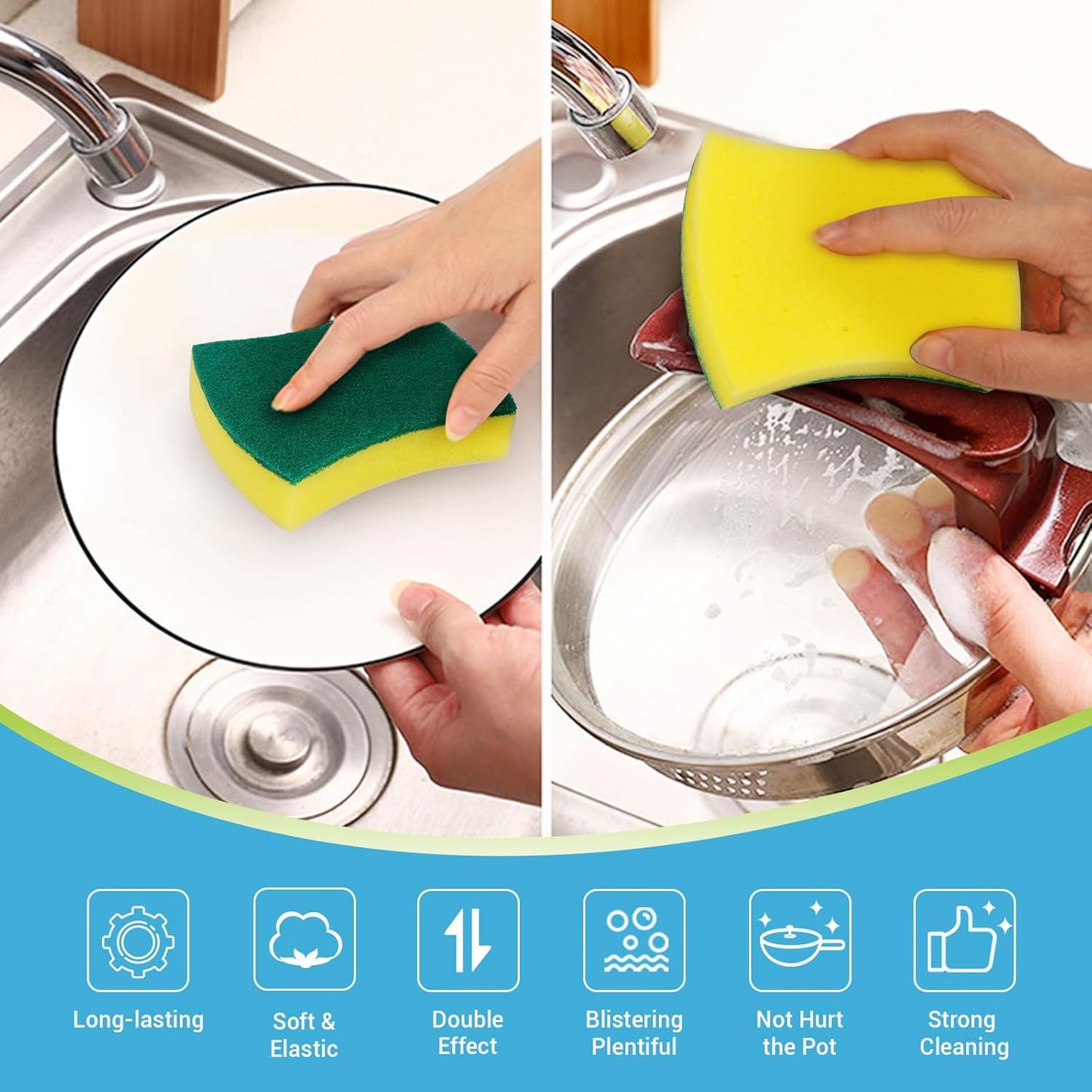 AIDEA Sponges Kitchen, XL Heavy Duty Dish Sponge, Cleaning Dish Scrubber Sponge for Home and Kitchen, Extra Large Cleaning Supplies for Pots, Pans, 24 Pack