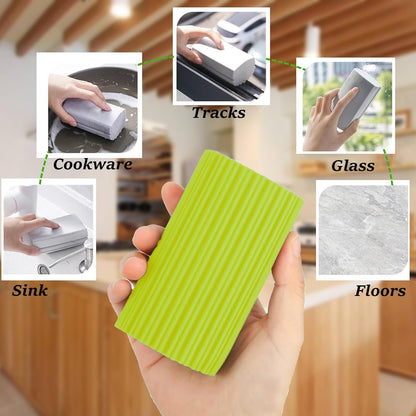 6-Pack Damp Clean Duster Sponge,Magic Sponge Eraser for Housekeeping,Reusable Cleaning Sponge for Blinds,Vents,Mirrors,Glass, Baseboards,Window Track Grooves and Railings (Green)