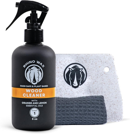 Rhino Wax Butcher Block Cleaning Kit - Includes Cutting Board Wood Spray Cleaner, Bench Scraper, Microfiber Cloth - for Butcher Block Countertops, Islands, Large Cutting-Boards - Natural - Food Safe