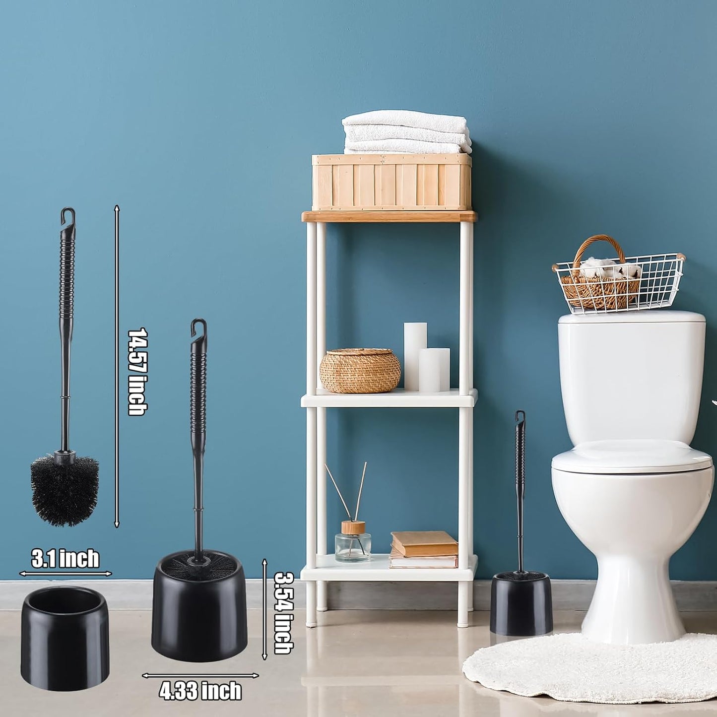 Roshtia 6 Sets Toilet Brush and Holder Set for Bathroom Cleaning Toilet Bowl Brush Scrubber with Caddy for Cleaning, 14.57 Height(Black)