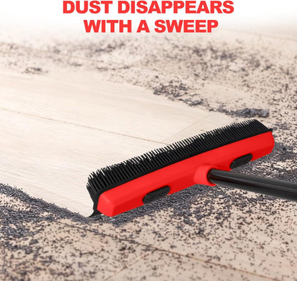 Rubber Broom for Pet Hair Removal with Squeegee, 49Inch Long Iron Handle Design, Portable Lint Remover Brush, Suitable for Carpets, Hardwood Floors and Tile Cleaning.