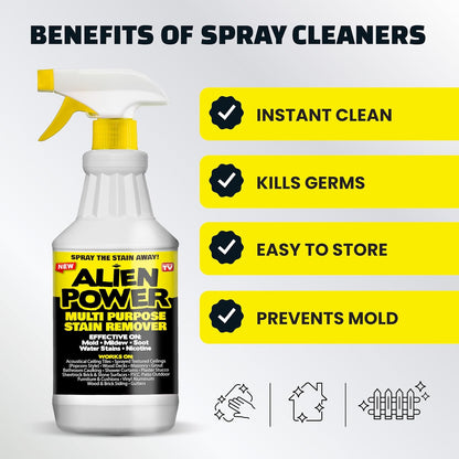 Alien Power 72 Fl Oz Instant Stain Remover Spray for Mold and Mildew and Grout, All Purpose No-Scrub Cleaner for Bathroom & Household Surfaces, Tiles, Wall, Black Mold & Washing Machines - 3 Pack Set