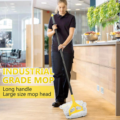 38 Qt Commercial Bucket with Side Press Wringer on Wheels, Yellow Industrial Set for Floor Cleaning, Including 1 Industrial Mop and Wet Floor Caution Sign, Beyoco
