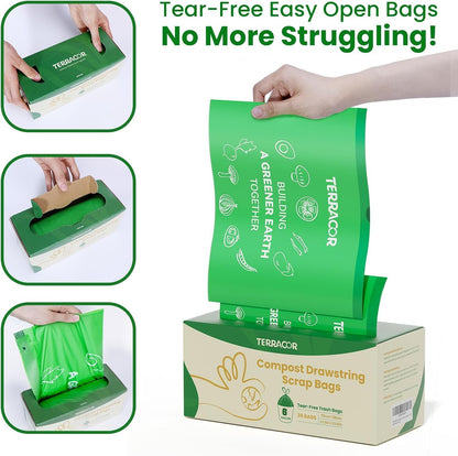 6 Gallon Compostable Trash Bags Drawstring, Heavy Duty Extra Thick 1 Mil, 35 Bags, Tall Kitchen Food Scrap Waste Bag, ASTM D6400 ASIN