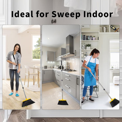 Tiumso Upgrade Broom with Dustpan Combo Set, Broom and Dustpan Set with 51'' Long Handle, Dust Pan and Brooms, ZeroGap Lip, Self-Cleaning Dustpans Teeth for Lobby Kitchen Restaurant - Black and Red