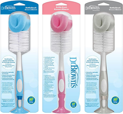 Dr. Brown's Reusable Sponge Baby Bottle Cleaning Brush with Suction Cup Stand, Scrubber and Nipple Cleaner, Pink 1-Pack