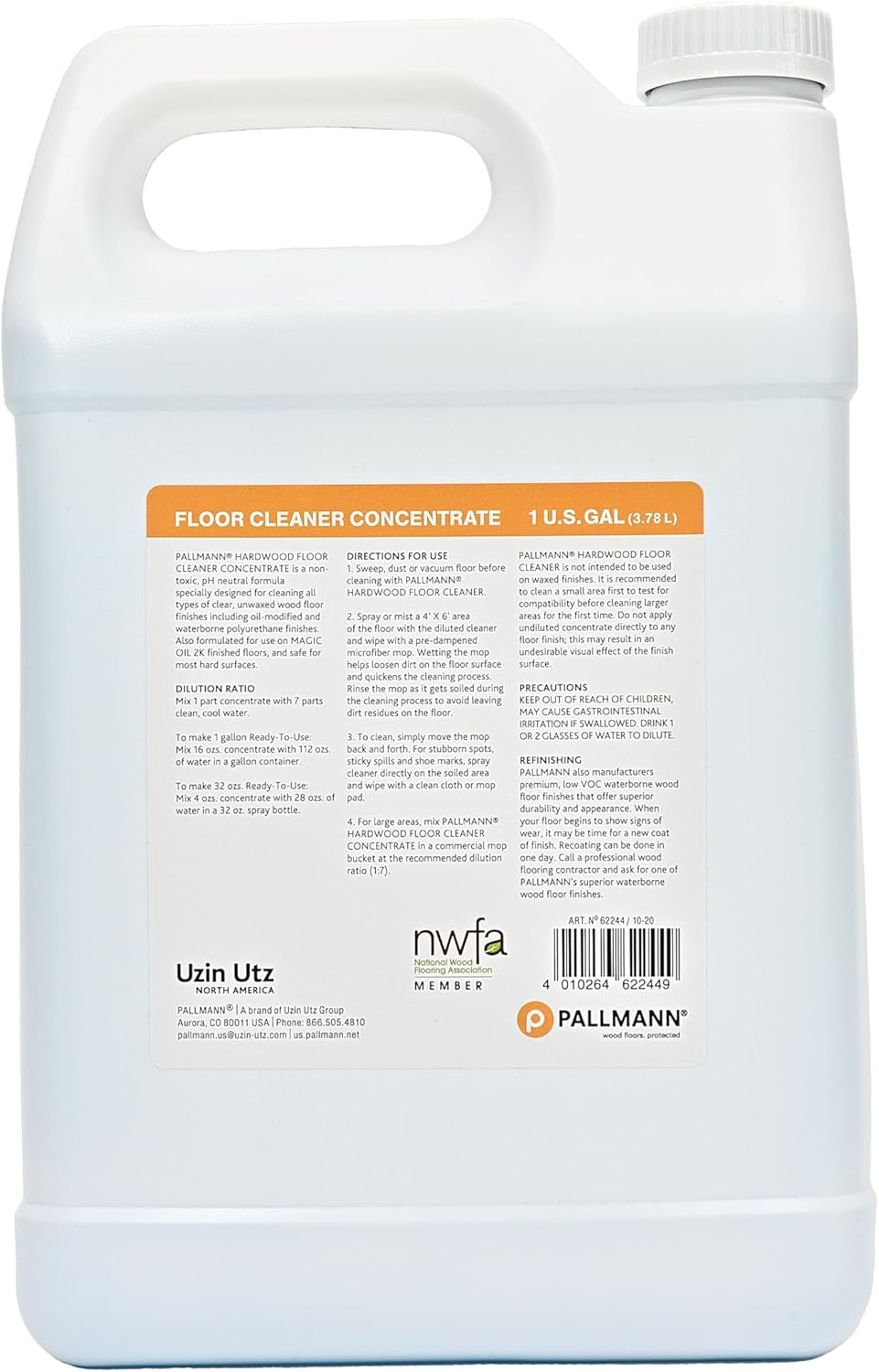 Pallmann Hardwood Floor Cleaner Concentrate 1 Gallon - Makes 8 Gallons of Cleaner - Water-based Streak-free Formula