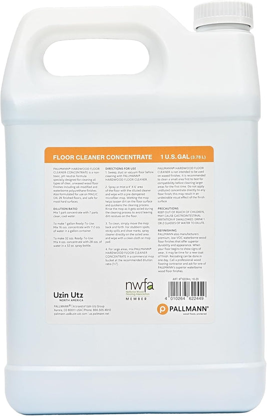 Pallmann Hardwood Floor Cleaner Concentrate 1 Gallon - Makes 8 Gallons of Cleaner - Water-based Streak-free Formula