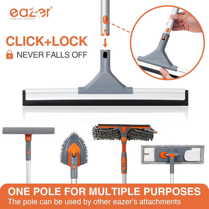 Eazer Floor Squeegee Broom: Heavy Duty Scrubber with Extendable 60'' Aluminum Pole and Rubber Blade for Kitchen, Swimming Pool, Concrete Floors,Shower,Tiles,Garages,Windows,Glass,Pet Hair Removal