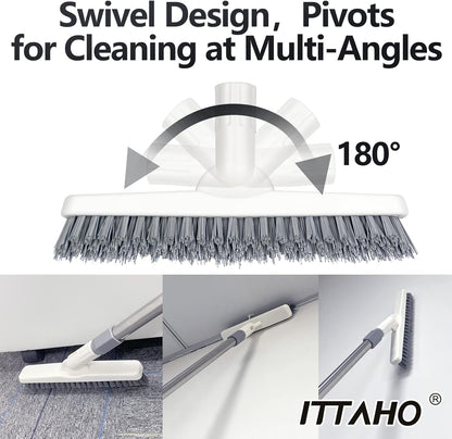 2 Pack Grout Brush with Long Handle, 56.5'' Swivel Grout Cleaning Brush,V-Shape Grout Scrub Brush, Extendable Handle Grout Cleaner Brush for Tile Floors，Bathroom,Baseboard,Shower,Corner