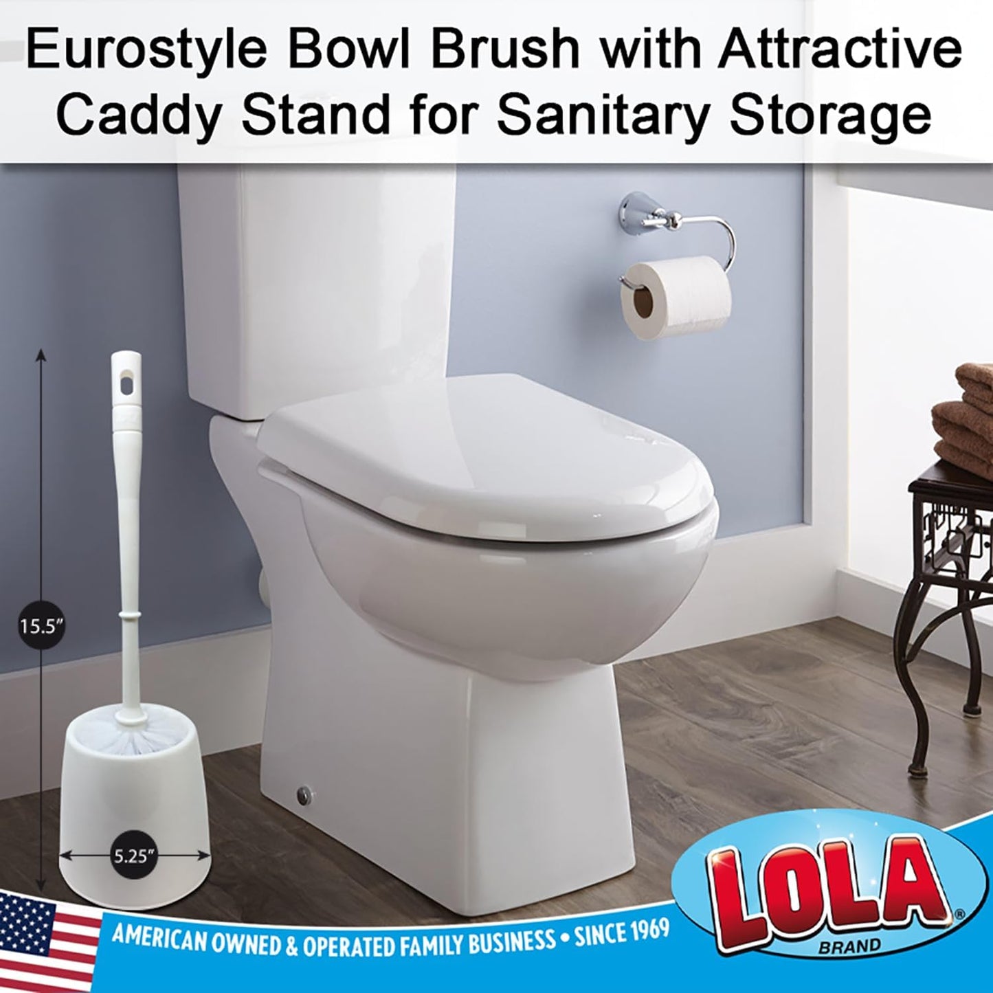Toilet Brush and Holder Set, By LOLA, 2 Pack, Classic Version, Durable Bristles for Deep Cleaning, w/Compact Space Saving Storage Holder