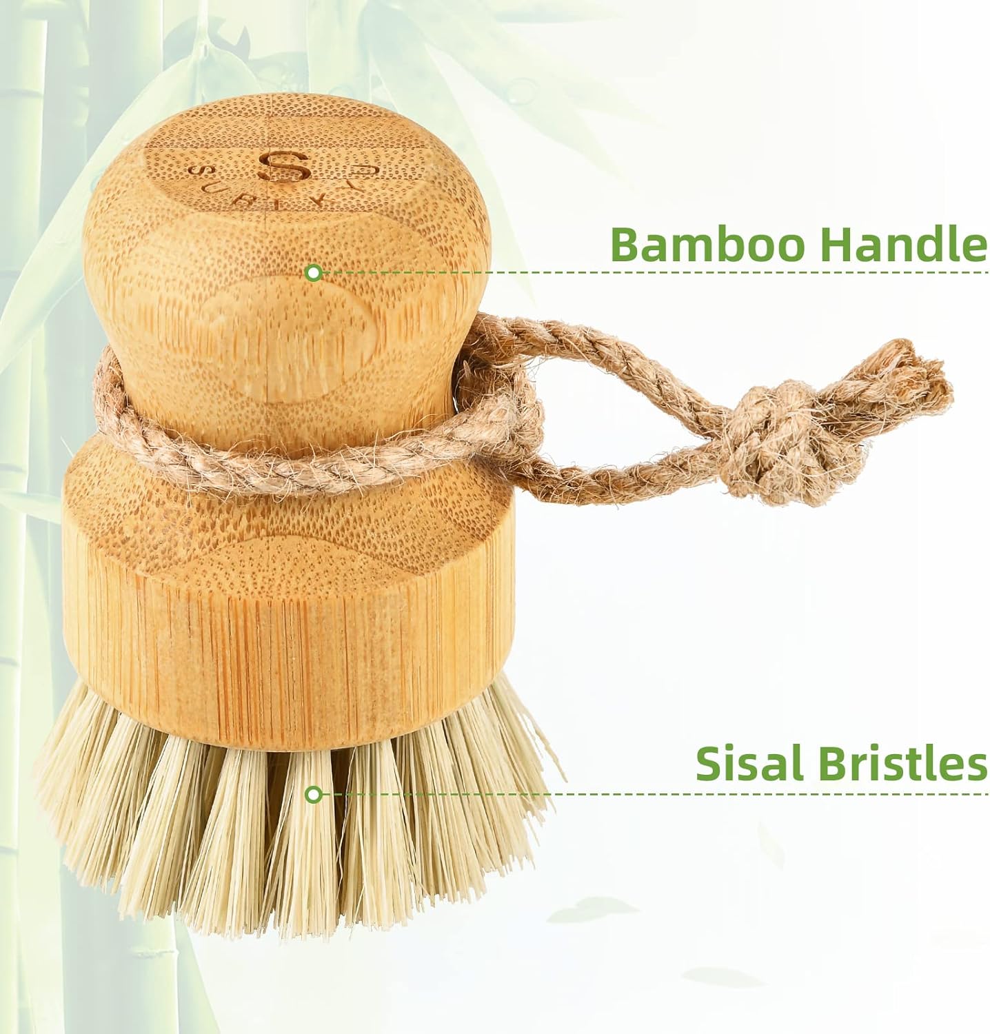 Bamboo Dish Scrub Brushes,Kitchen Wooden Cleaning Scrubbers Set for Washing Cast Iron Pan/Pot, Natural Sisal Bristles, Set of 3