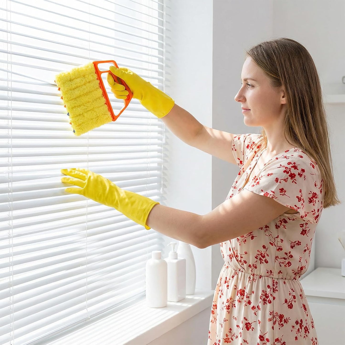 4PC Washable 7 Fingers Blinds Cleaner Tool - Blind Cleaner Duster Tool for Window Shutters Air Vents AC with 4 Cloth Covers