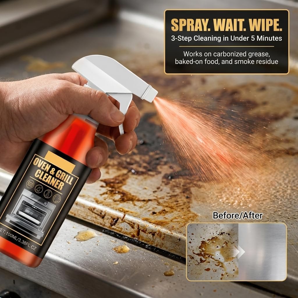 Emesak Oven and Grill Cleaner Foam Spray 3.38 FL. OZ Heavy Duty Degreaser for Oven Racks Grates and BBQ Grills Removes Tough Grease Grime and Food Stains Effortless Kitchen Cleaning Solutions