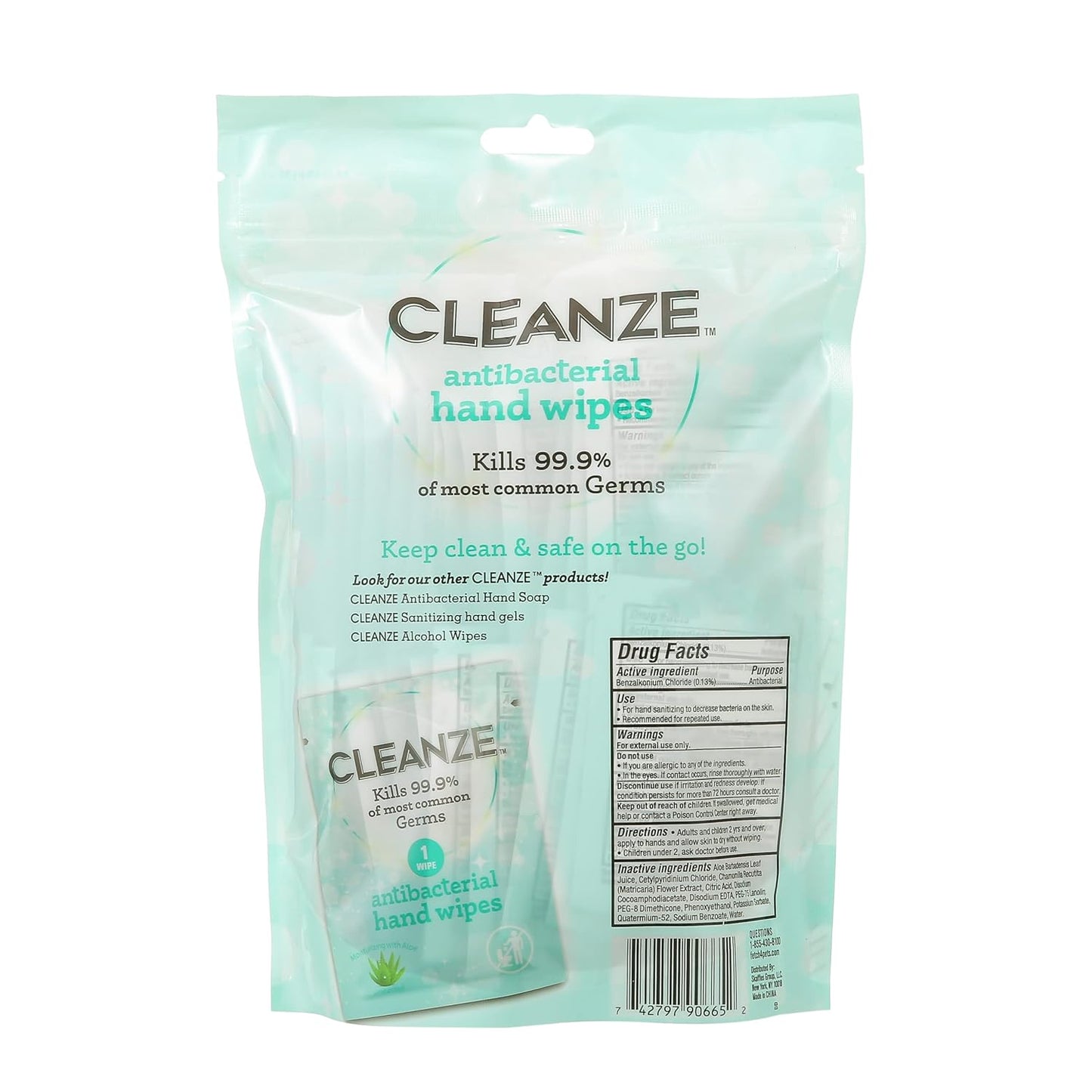 Cleanze Antibacterial Hand Sanitizing Wipes Individually Wrapped with Aloe, Unscented Disinfecting Hand Wipes for Travel and On the Go Sanitizing, Kills 99.9 Percent of Germs, 50 Count