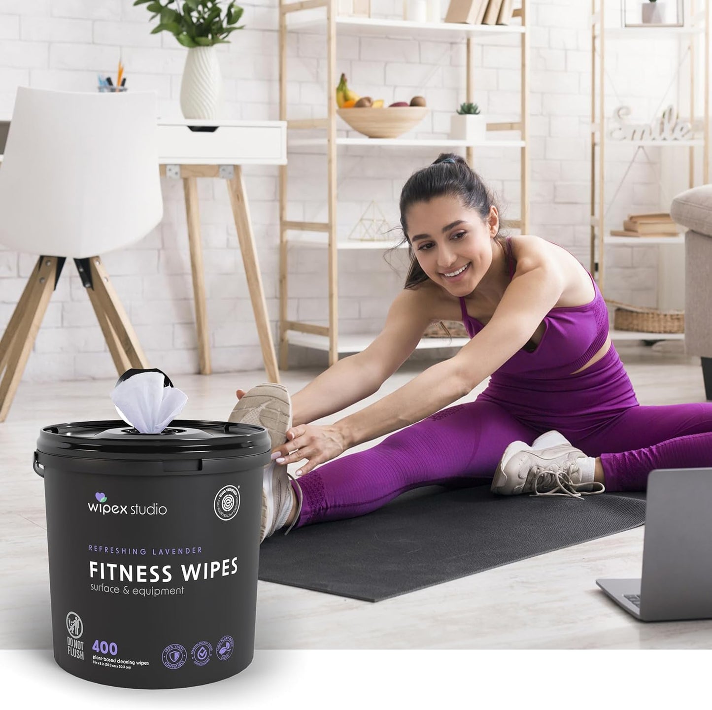 Wipex Gym Wipes Bucket Refill – EWG Verified, 400 Ct Plant-based Fitness Equipment Wipes, Lavender and Vinegar to Clean Surfaces, Safe Yoga Mat Cleaner, Gym Cleaner and Peloton