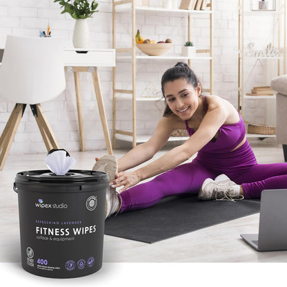 Wipex Gym Wipes Bucket Refill – EWG Verified, 400 Ct Plant-based Fitness Equipment Wipes, Lavender and Vinegar to Clean Surfaces, Safe Yoga Mat Cleaner, Gym Cleaner and Peloton