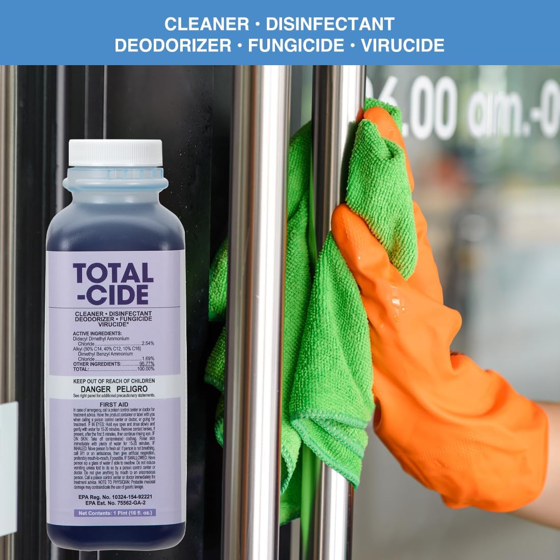 ForPro Total-Cide Disinfectant Solution, 2X Concentrated Formula, Hospital Grade Sanitizer & All Purpose Cleaner, 1 Gallon (128 Fl Oz)
