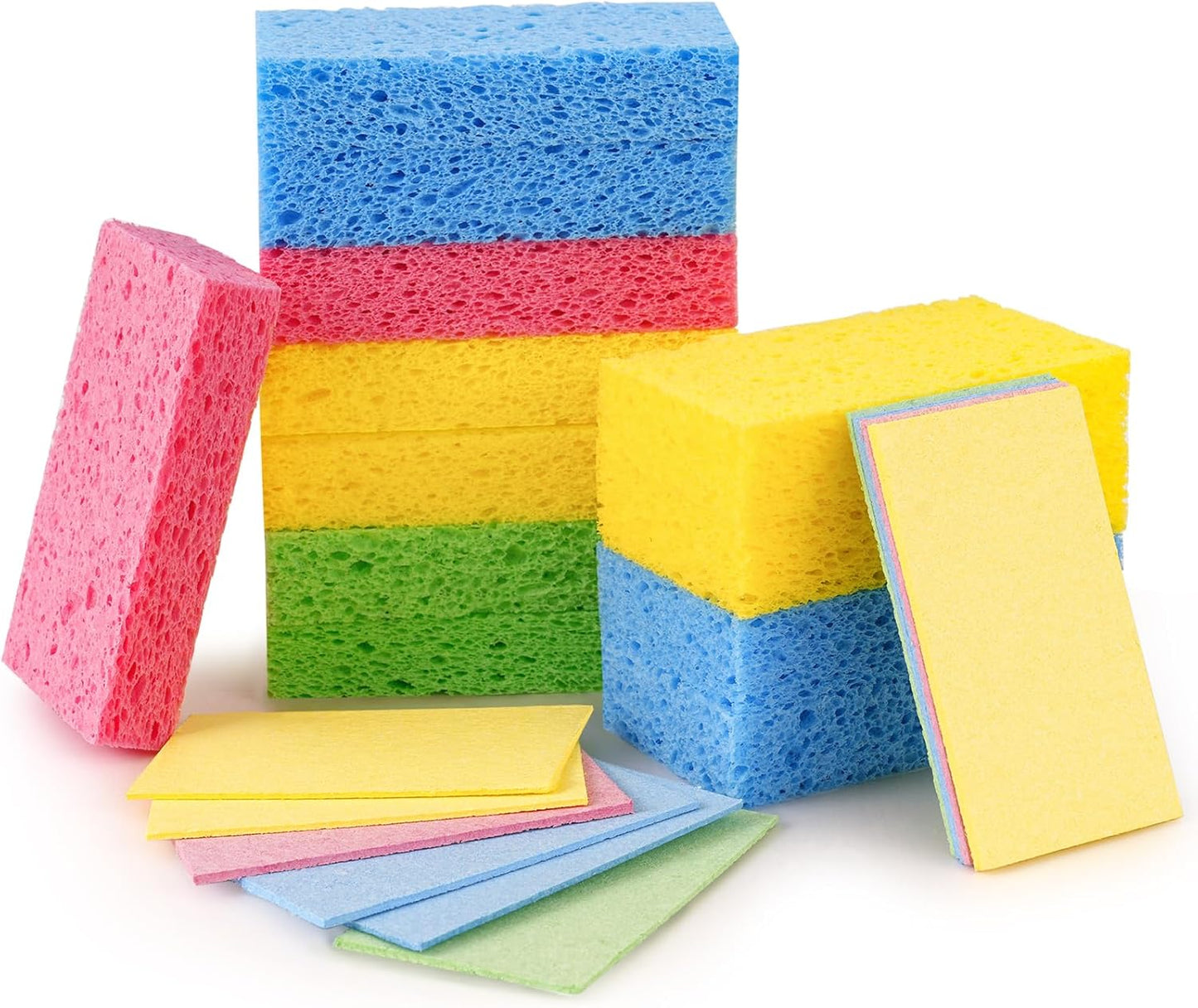 Temede Cellulose Sponges,Heavy Duty Scrub Sponges,Non-Scratch Kitchen Sponges for Dish,Colorful Compressed Dish Scrubber Sponge for Household,Cookware,Bathroom,6pcs
