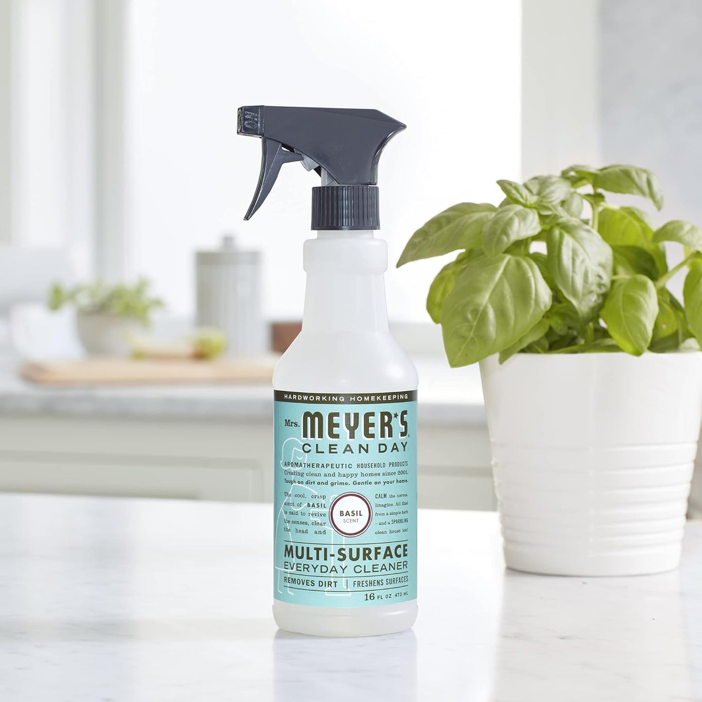 MRS. MEYER'S CLEAN DAY Multi-Surface Everyday Cleaner, Basil Scent, 16 Fl Oz Bottle - 3 Pack