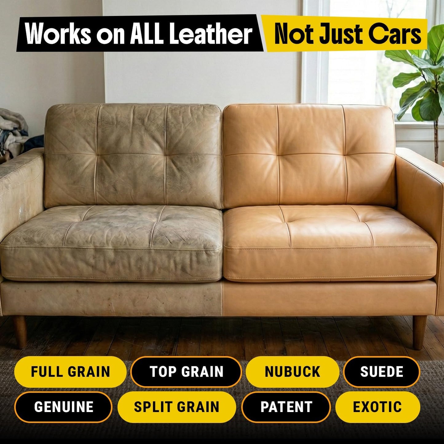 Leather Couch Cleaner - pH Neutral, Non-Toxic & Non-Greasy - Gently Removes Stains & Restores Natural Look - Safe for Car Leather Seats, Interior & Upholstery, Furniture & Sofa - 18 fl. Oz with towel