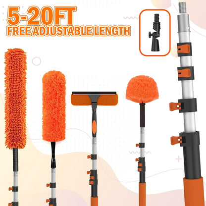 LAANPOLE 26FT High Reach Duster Cleaning Kit with Extension Pole, High Ceiling Fan Cleaner Duster Tool for Fan Blades, Window Washing Kit with Microfiber Feather Duster & Window Squeegee