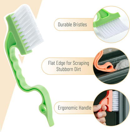 Slick- Window Track Cleaning Brush, 2 Pack, Blue Ergonomic Handle, Built-in Scraper, Multipurpose, Window Track Cleaning Tools