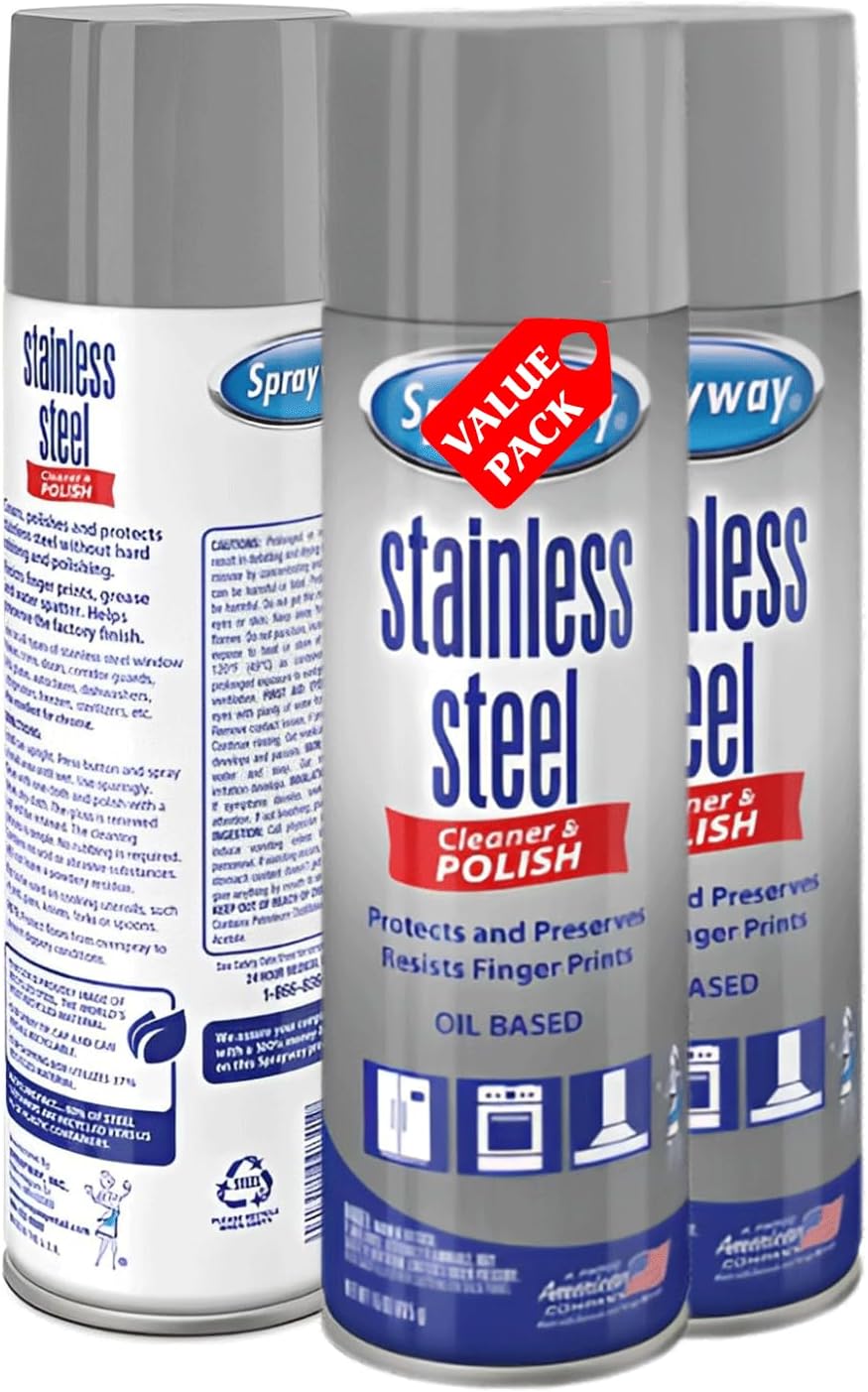 Sprai-way Stainless Steel Cleaner, 15 oz Aerosol Spray - Oil-Based Foaming Formula, Protects | Resists Fingerprints - 15oz, Pack of 3 | Ideal for Stainless Steel Appliances & Surfaces