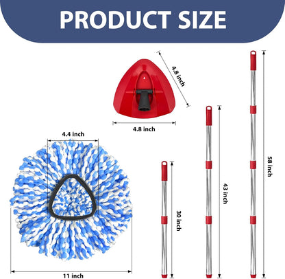 Nuorest Spin Mop Replacement Set for O-Ceda EasyWring 1-Tank System, Includes 2 Mop Head Replacement, 1 Mop Handle (30-58in Adjustable 4-Section Pole), 1 Spin Base