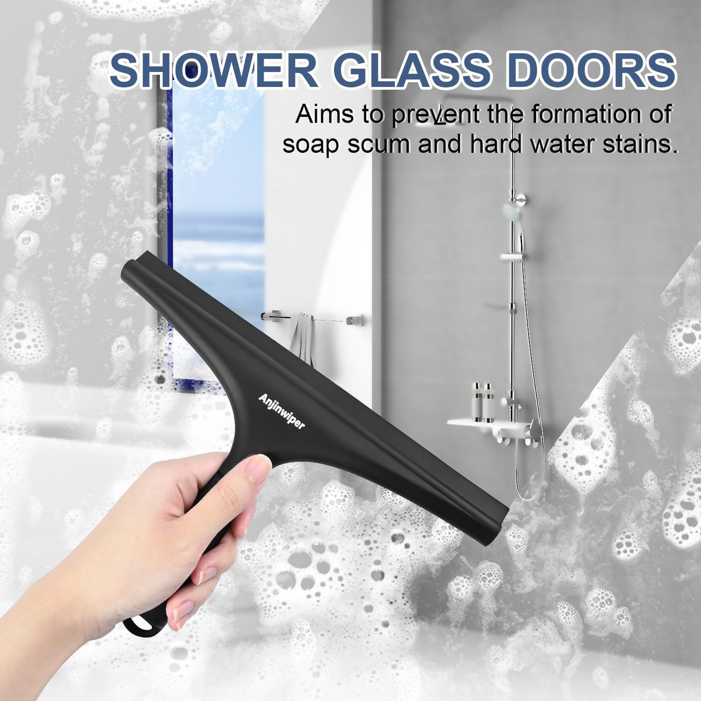 Silicone Shower Squeegee with Hook, Bathroom Squeegee for Shower Glass, Squeegee for Shower Doors, Mirror and Window, Shower Squeegee for Tile Shower Walls(10 inch, White & Gray)