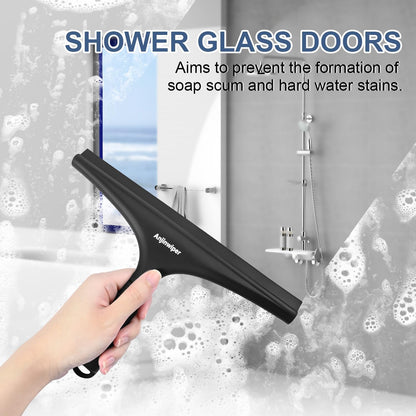 Silicone Shower Squeegee with Hook, Bathroom Squeegee for Shower Glass, Squeegee for Shower Doors, Mirror and Window, Shower Squeegee for Tile Shower Walls(10 inch, White & Gray)